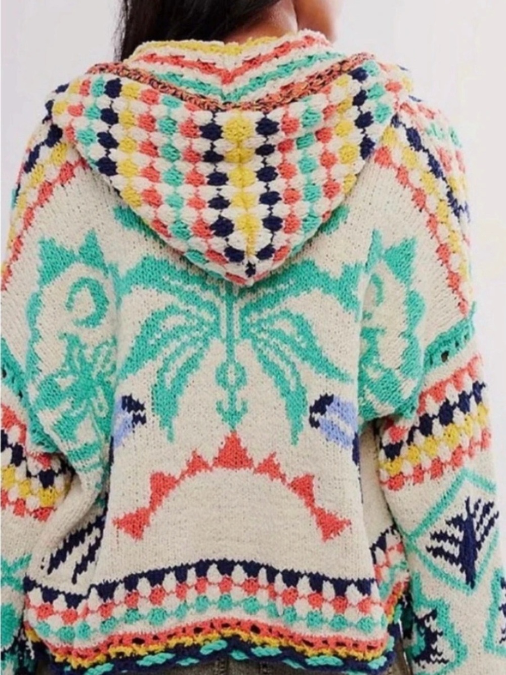 Free People Baby Baja Crochet Hoodie Cardigan small. Oversized fit.